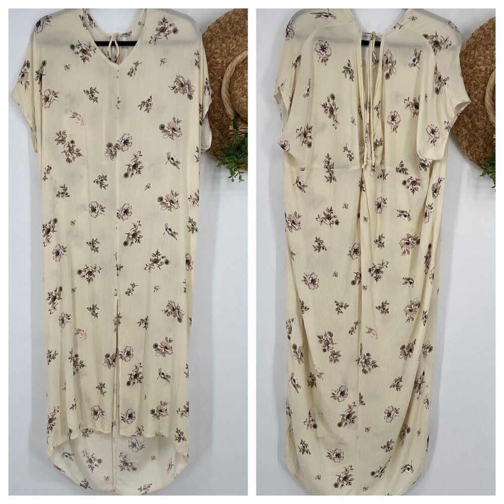 Final Touch Floral Cap Sleeve Maxi Dress  Knotted Back Boho Rayon‎ M
